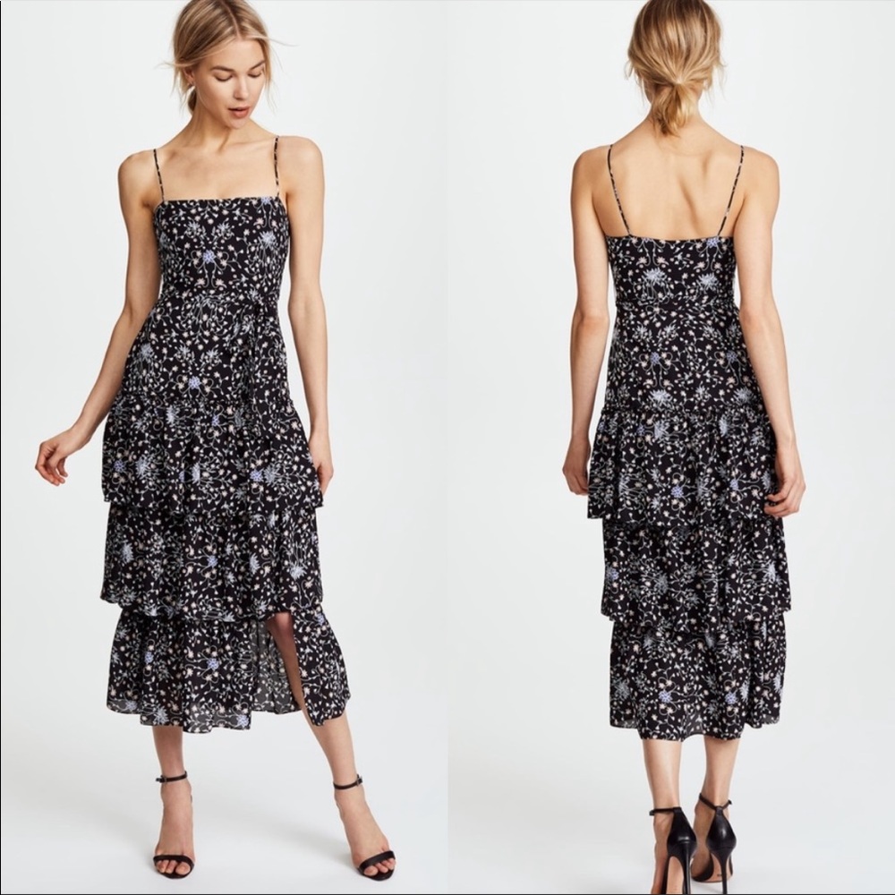 Likely Sorel Floral Print Tiered Midi Dress
